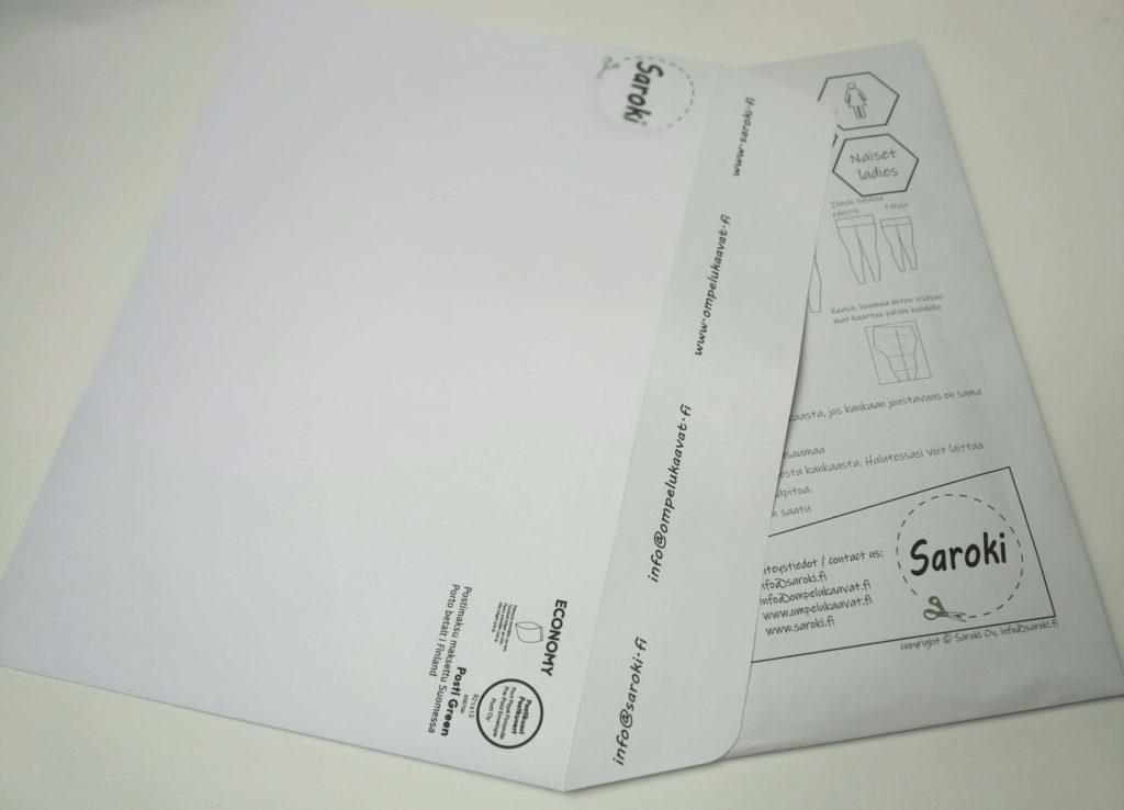 Paperiset ompelukaavat lähetetään postissa kirjekuoressa