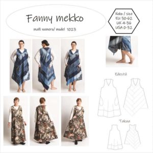 Fanny mekon ompelukaavassa on farkkupaloista tehty mekko sekä kokonaisesta kankaasta tehty mekko