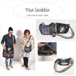 Poa laukun koko on 30x30 cm. Se suljetaan magneettinepparilla. Laukun sisällä on vetoketjullinen tasku.Laukku on yllättävän suuri. Laukun hihnan voi ommella juuri itselleen sopivan pituiseksi