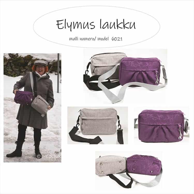 Laukussa on vetoketjutaskun joko laskoksilla tai ilman laskoksia. Sivukappale levenee ylhäältä alaspäin. Näin saatiin laukusta tilavampi ja pohjasta suurempi. Laukun koko on 28 x 20 cm. Laukun sisälle tehtiin tasku ilman vetoketjua.