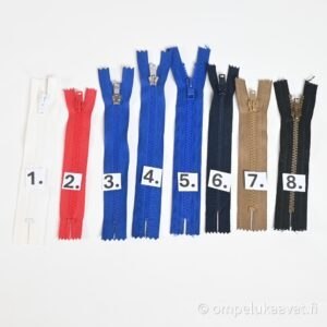 Lyhyt vetoketju monta väriä leveys 6 mm