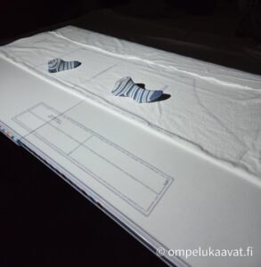 Projektroikaavan leikkaaminen kankaan painot