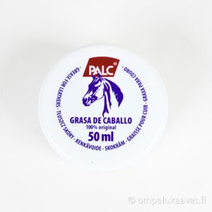 Palc Grasa de Caballo kenkävoide 50 ml Sopii käytettäväksi nahkakenkien rasvaamiseen. Voide sopii pintanahkalle. Nahkavoide tekee nahasta joustavampaa ja vedenpitävämpää.